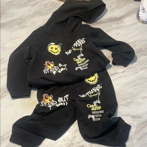 Shein Black Graphic Hoodie and Joggers Set